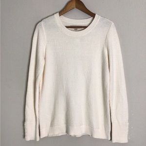 Loft NWT Ivory Cotton Knit Crew Neck Sweater Size Lg Ribbed Hem, Cuffs Buttons